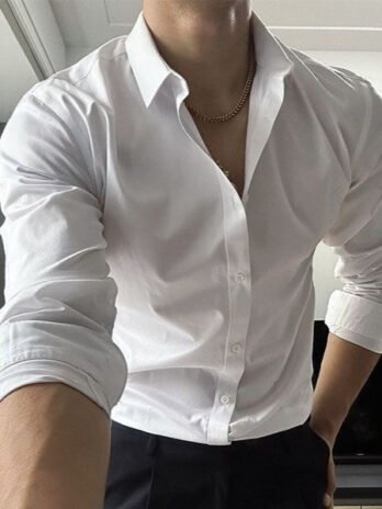 White Shirt Men's Desire-free Lace-up Long Sleeve Casual Large Size