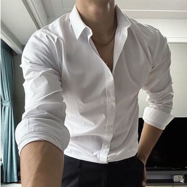 7765027b-e604-4065-99bd-9067900bc959_fine.jpeg White Shirt Men's Desire-free Lace-up Long Sleeve Casual Large Size