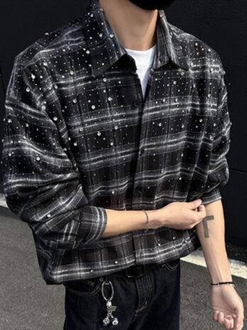 Starry Heavy Embroidery Hot Drilling Shirt Men's Retro Coat