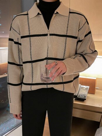 Check Lapel Knit Polo Shirt Men