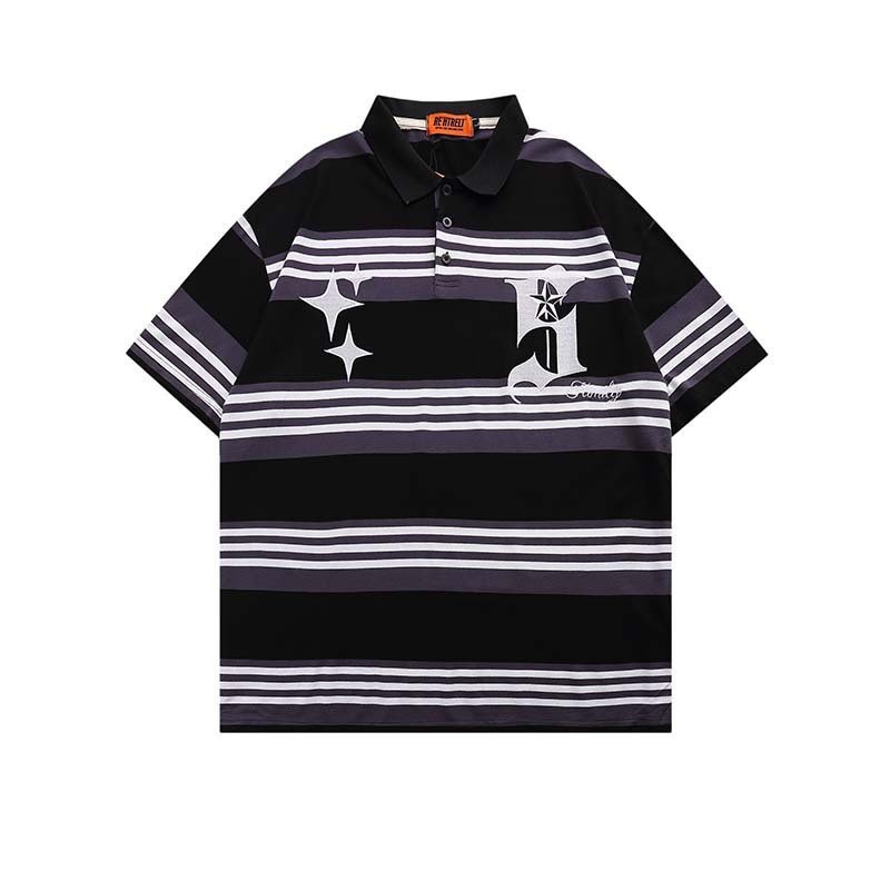 1b02f38c-a970-40c6-aa0c-be19b7287fe2.jpg New Letter Embroidered Striped Lapel Short Sleeve POLO Shirt For Men - Image 2