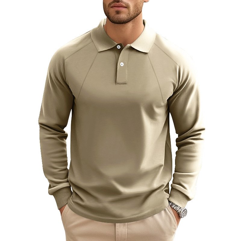 49e623e4-b473-46fa-ba78-9da3b90d9e9d.jpg Spring And Autumn Polo Collar Solid Color Casual Bottoming American Polo Shirt Men - Image 6