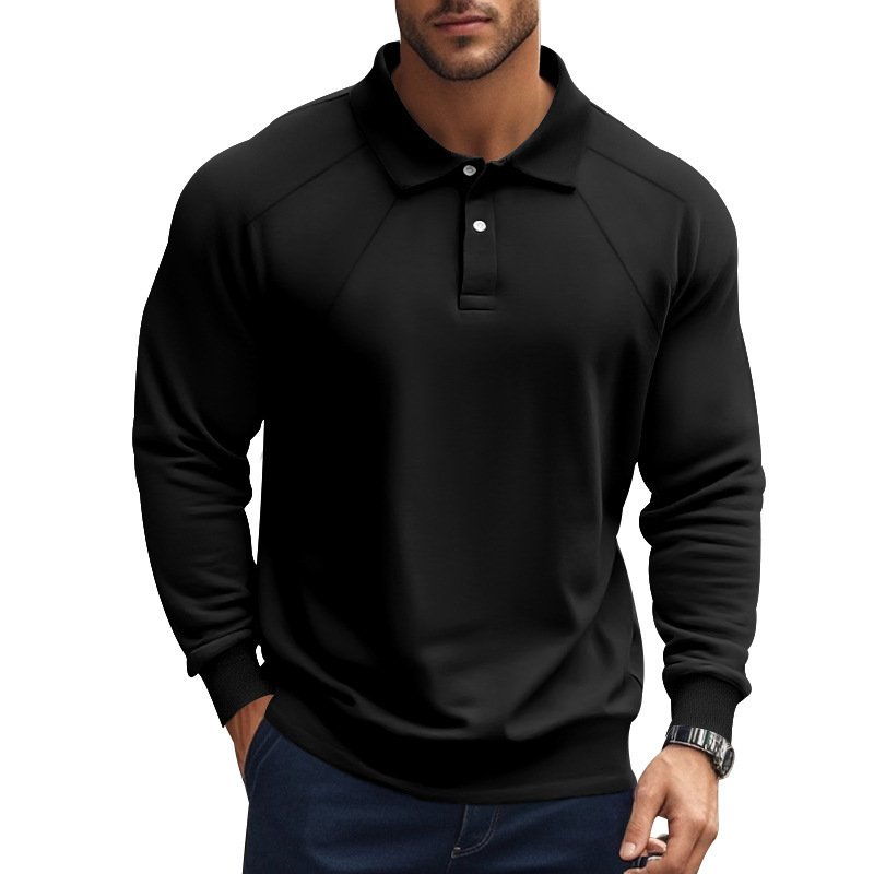 6a24c499-decd-46ca-9369-63f00b5254d4.jpg Spring And Autumn Polo Collar Solid Color Casual Bottoming American Polo Shirt Men - Image 9